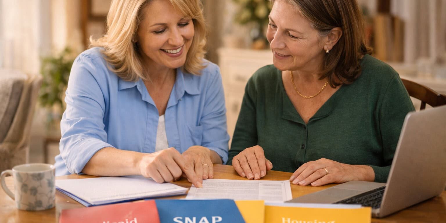 Two women reviewing assistance applications.